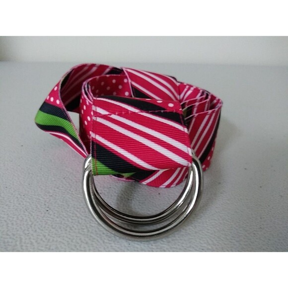 TALBOTS Multicolor Fabric Belt Silver D-Rings Striped Dots Green Red Multi   NWT - Picture 5 of 8